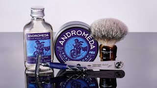 Т-образный станок Fatip RETRO. Мыло и лосьон HLS Andromeda и помазок Maseto Shaving | HomeLike