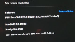 2022 Tesla Model Y Software Firmware FSD Update 10.69.25.1 2022.44.30.5 to 10.69.25.2 2022.44.30.10