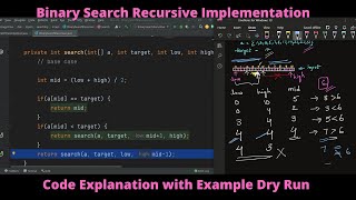 #6.4 Binary Search Algorithm Recursive Implementation in Java || Binary Search on Arrays