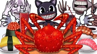 Mukbang Animation King Crab Sushi set eating Cartoon cat