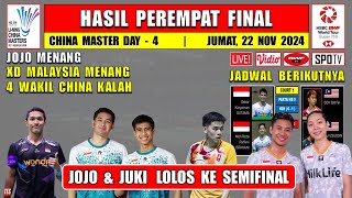 JOJO LOLOS SEMIFINAL ~ 4 WAKIL CHINA KALAH ~ Hasil 8 Besar China Master 2024 Hari Ini