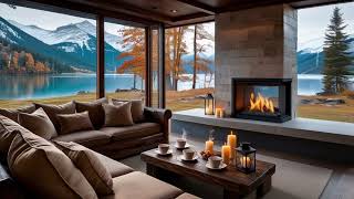 Cozy Lakeview Cabin Ambience 🔥 | Relaxing Piano, Rain \u0026 Crackling Fireplace Sounds for Sleep \u0026 Study