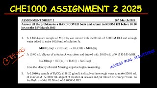 CHE1000 ASSIGNMENT 2 2025 FULL SOLUTIONS