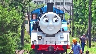 「きかんしゃトーマス」ターンテーブルに向かう。大井川鉄道,千頭駅。Thomas and Friends