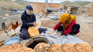 Mom baking local bread for the family