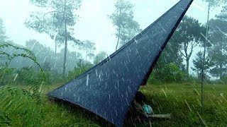 SOLO CAMPING HEAVY RAIN AND THUNDERSTORMS - RELAXING CAMPING IN THE RAIN - RELAXING RAIN SOUNDS