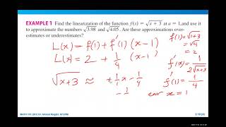 MATH101, 3.10 Linear Approximations and Differentials