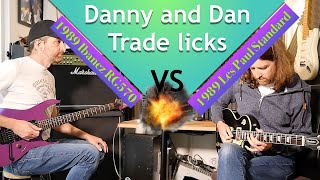 Danny and Dan trade licks with a 1989 Ibanez RG vs 1989 Gibson Les Paul - Call and Response in Em/Bm