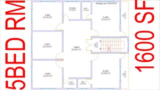 HOUSE PLAN DESIGN | EP 02 | 1600 SQUARE FEET 5 BEDROOMS HOUSE PLAN | LAYOUT PLAN