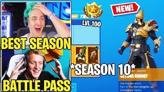 Streamers React to *NEW* Fortnite SEASON 10 BATTLE PASS!! (MAX TIER 100)