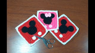 GRANNY SQUARE DE MICKEY Y MINNIE TEJIDO A CROCHET