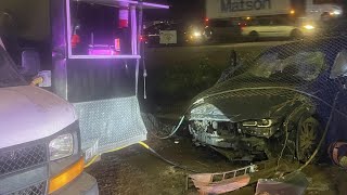 Driver crashes off I-5, into taco trailer in Lathrop