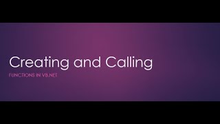 Creating and Calling Functions in VB.NET