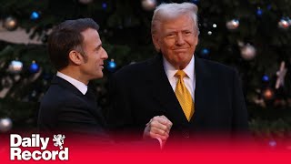 Macron greets Donald Trump with strong handshake at Elysee Palace before Notre Dame reopening