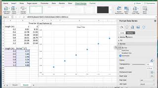 Excel Graph video 1 for simple pendulum experiment to determine 'g'