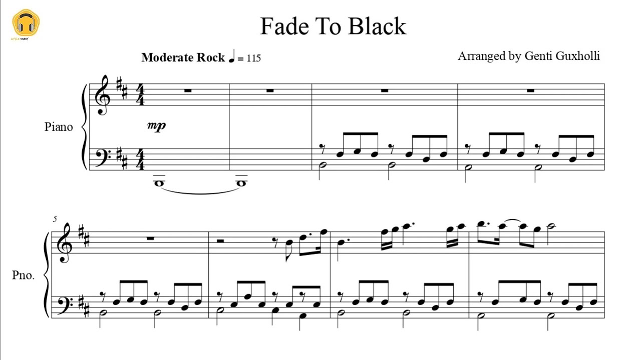 Fade To Black By Metallica Piano Solo Sheets Youtube
