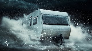 Intense Storm Hitting Vintage Caravan At Night 🌧️⚡Heavy Rain, Windy Sleet \u0026 Thunder Sounds For Sleep