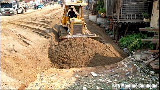 Experience Operator Skills Old Stronger Dozer Pushing Stone And Sand Building Foundation Road