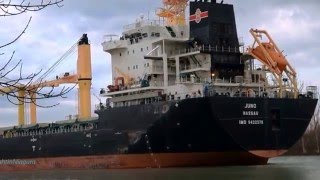 Polsteam ship JUNO meets barge ST MARYS CEMENT below Lock 2,  Welland Canal 2015