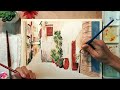 watercolor painting of greece alley scene light u0026 shadow easy tutorial for beginners