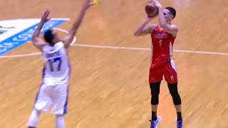 Robert Bolick hits a three from Steph Curry country; holds his follow through for effect