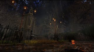 Halloween Ambience 🎃👻 Night In Abandoned Haunted Cemetery, Spooky Atmosphere \u0026 Occasional Rain