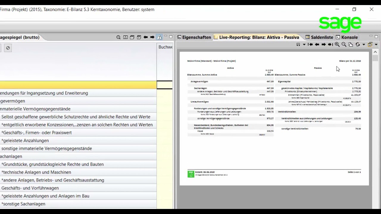 Sage 100 E Bilanz Anlagespiegel Ebilanz - YouTube