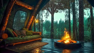 Pouring Rain and Campfire in a Tent - Lost in the Forest - Sleeping with Rain Sounds