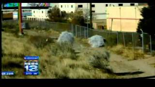 Tumbleweed snowman blown apart wind