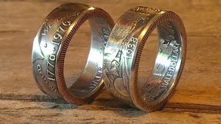 How to make a walking liberty  half dollar double sided coin rings without hammering