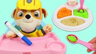 Feeding Paw Patrol Baby Rubble Lunch Time & Learning with Disney Princess Imagine Ink Coloring Book!
