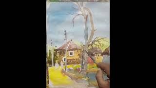 #easy#landscape #painting #art #drawing #watercolourlandscape #village#villagewatercolour painting