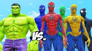 SPIDER-MAN, GREEN SPIDERMAN, BLUE SPIDERMAN, YELLOW SPIDERMAN, BLACK SPIDERMAN VS THE HULK