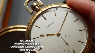 Gubelin Pocket Watch Movement by Jaeger LeCoultre 18k Yellow Gold 56 mm 1960s