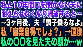 【スカッとする話】私と10年間口を聞かない夫に耐えられなくなり帰省すると…→3ヶ月後、夫「調子乗るなよ」私「自業自得でしょ？」→直後私の〇〇を見た夫の顔が