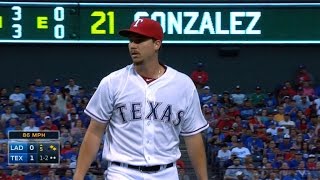 LAD@TEX: Gonzalez gives up two runs in 8 1/3 innings