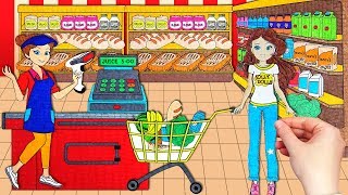 Paper Dolls Shopping at a Supermarket Grocery Store - DIY