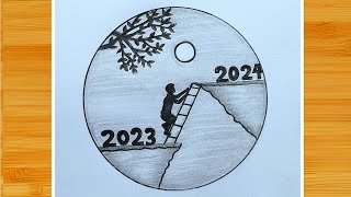 New year Drawing 2024 | new year drawing |Happy New year drawing easy