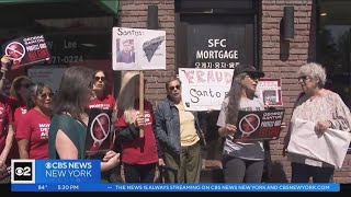 Demonstrators protest Rep. Santos' support for controversial gun bill