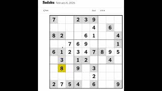 New York Times Sudoku Hard for February 6, 2025 Solving without Markings