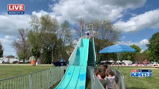 Sara takes on the slide at the North Iowa Fair