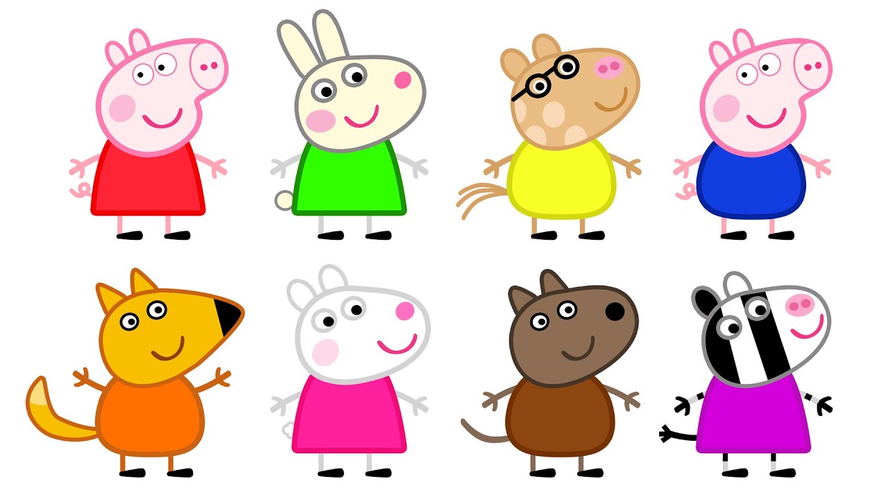 Peppa Pig And Friends Learn Colors With Coloring Pages For Kids - YouTube