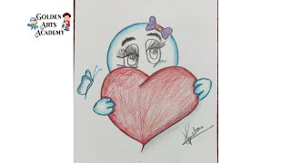 How to Draw Care Emoji Hugging a Heart ❤️ / Emoji Drawing / How to Draw Emoji With Heart sketch