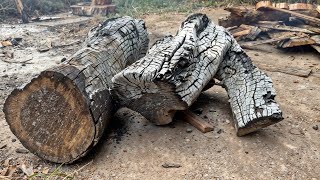 Rescuing a Charred Log and Transforming It into a Stunning Round Table