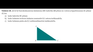 MAB3 Kertauskoe tehtävä 1B (Pythagoraan lause, trigonometriset funktiot, kolmion pinta-ala)