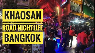 Khaosan Road Nightlife, Walking Tour, Bangkok Thailand [4K HD] 🇹🇭