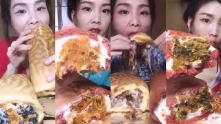 清山- GIANT CREAMY TIGER SKIN ROLL CAKE #2 || *Subtitled* ASMR Chinese Dessert Mukbang 디저트 먹방 吃播