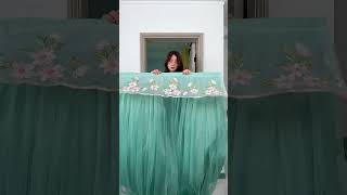 Crystal organza door curtain. Really beautiful, no need to punch holes for installation