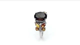 Johareez 3.20CTW Genuine Smoky Topaz \u0026 Golden Citrine .925 Sterling Silver Ring