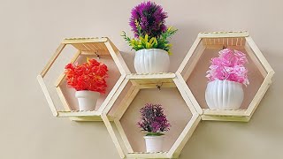 DIY hexagon wall shelves | how to make hexagon wall shelves from ice cream sticks